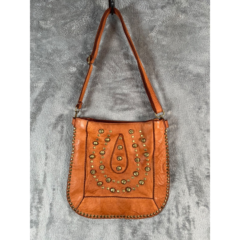 Sundance Studded Rivet Purse Cognac Leather Crossbody Shoulder Boho Hippie Italy